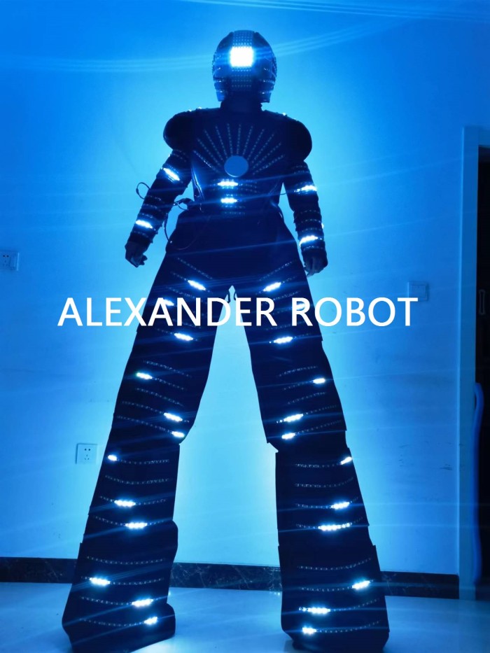 Full Color Pixel LED Robot Costume Clothes Stilts Walker Costume LED Suit Costume Helmet Laser Gloves