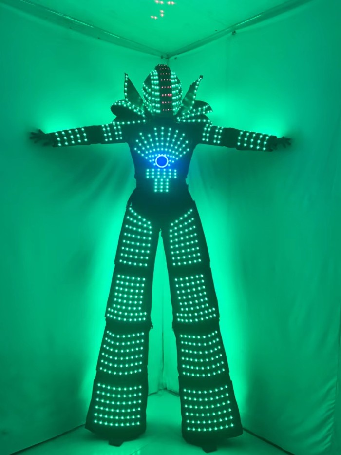 LED Robot Display Costumes Party Performance Wears Armor Suit Colorful Light Mirror Clothe Club Show Outfits Helmets Disco