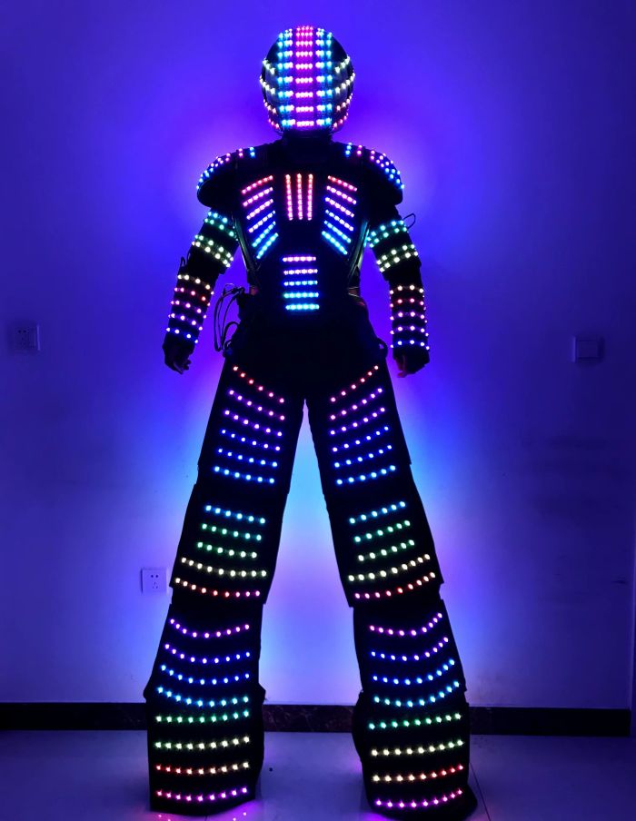 Full Color Pixel Stilts Walker LED Suit LED Robot Costume Clothes Helmet Laser Gloves CO2 Gun Jet Machine's robot