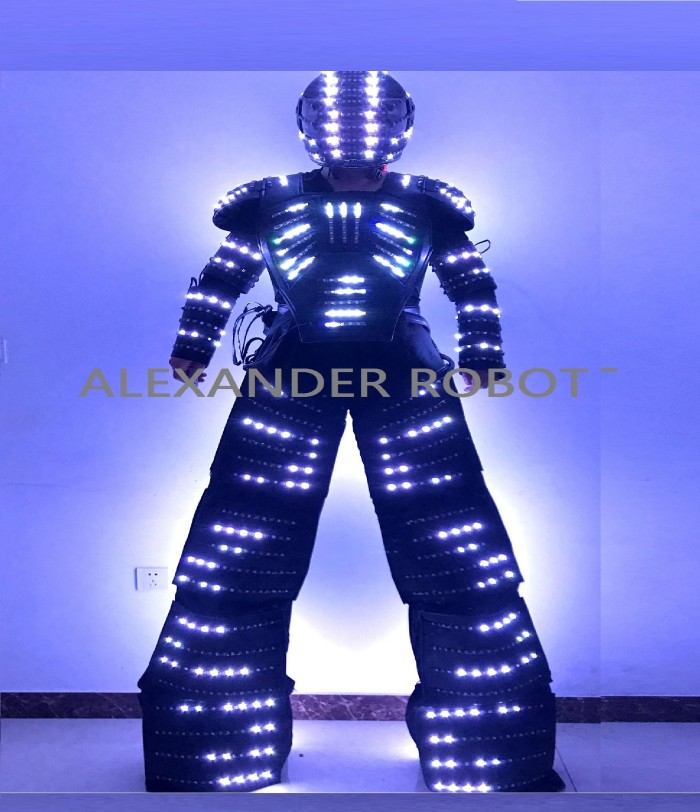 Full Color Pixel Stilts Walker LED Suit LED Robot Costume Clothes Helmet Laser Gloves CO2 Gun Jet Machine's robot