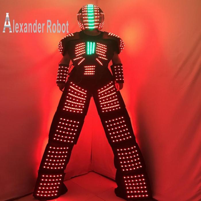 Traje LED Robot Costume led Clothes Stilts Walker Costume LED Suit Costume Helmet Laser Gloves
