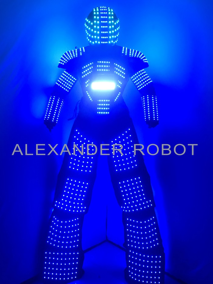 .LED Robot Display Costumes Party Performance Wears Armor Suit Colorful Light Mirror Clothe Club Show Outfits Helmets Disco