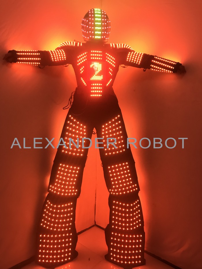 .LED Robot Display Costumes Party Performance Wears Armor Suit Colorful Light Mirror Clothe Club Show Outfits Helmets Disco