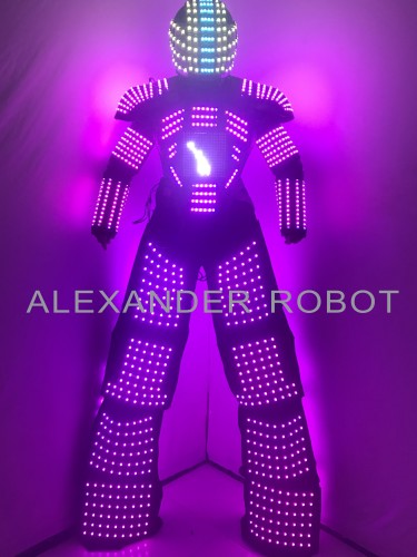 .LED Robot Display Costumes Party Performance Wears Armor Suit Colorful Light Mirror Clothe Club Show Outfits Helmets Disco