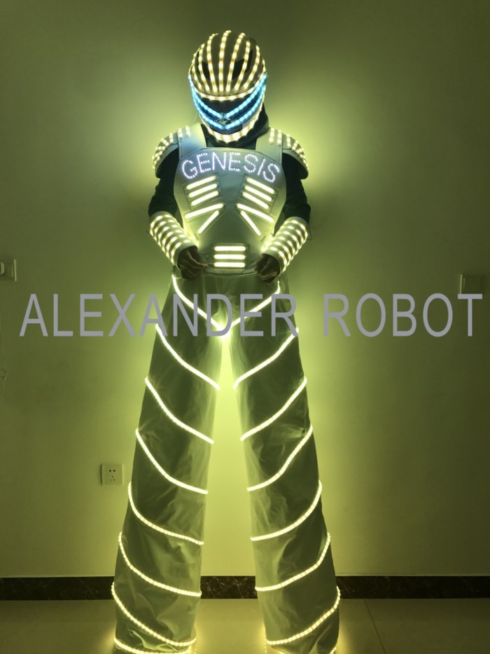 Traje LED Robot Costume Led Clothes Stilts Walker Costume LED Suit Costume Helmet Laser Gloves CO2 Jet Machine