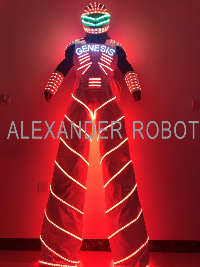 Traje LED Robot Costume Led Clothes Stilts Walker Costume LED Suit Costume Helmet Laser Gloves CO2 Jet Machine