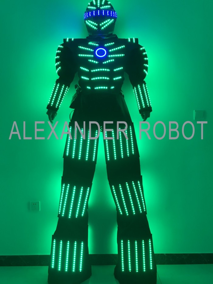 Traje LED Robot Costume Led Clothes Stilts Walker Costume LED Suit Costume Helmet Laser Gloves CO2 Jet Machine