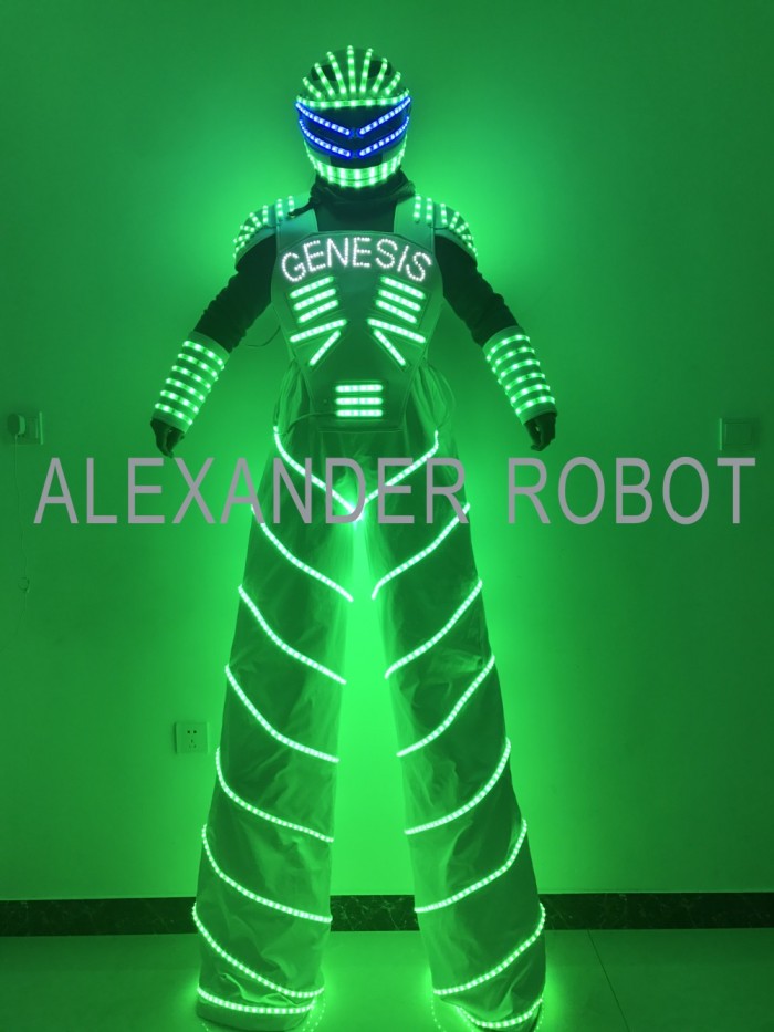 Traje LED Robot Costume Led Clothes Stilts Walker Costume LED Suit Costume Helmet Laser Gloves CO2 Jet Machine