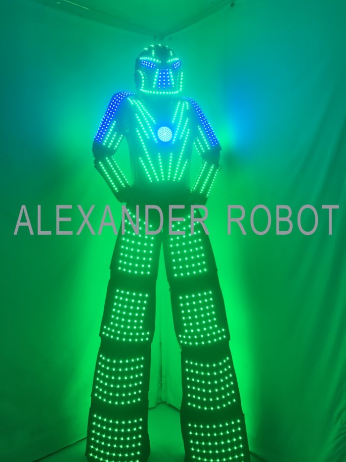 Traje LED Robot Costume Led Clothes Stilts Walker Costume LED Suit Costume Helmet Laser Gloves CO2 Jet Machine