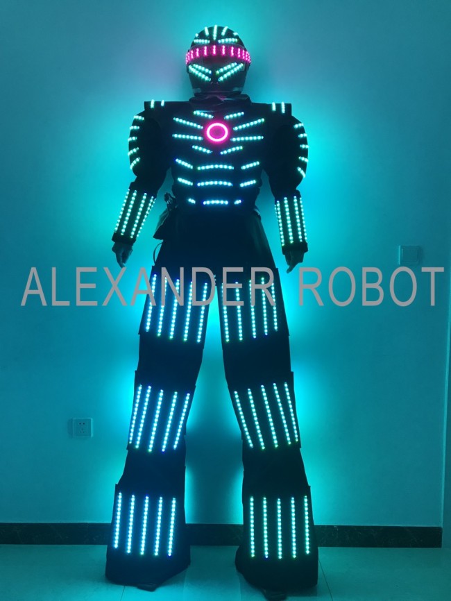 Traje LED Robot Costume Led Clothes Stilts Walker Costume LED Suit Costume Helmet Laser Gloves CO2 Jet Machine
