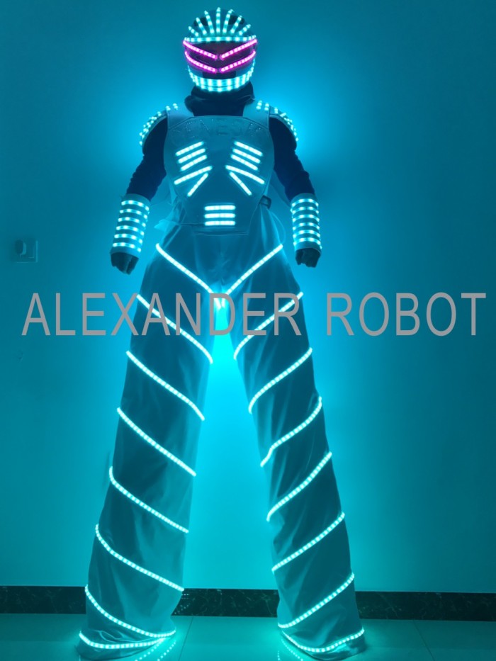 Traje LED Robot Costume Led Clothes Stilts Walker Costume LED Suit Costume Helmet Laser Gloves CO2 Jet Machine