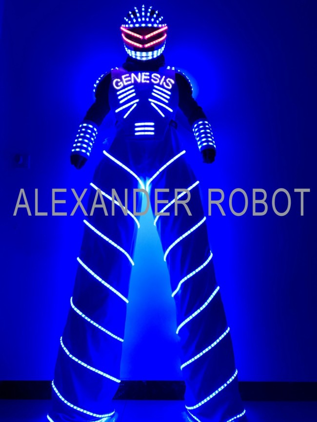 Traje LED Robot Costume Led Clothes Stilts Walker Costume LED Suit Costume Helmet Laser Gloves CO2 Jet Machine