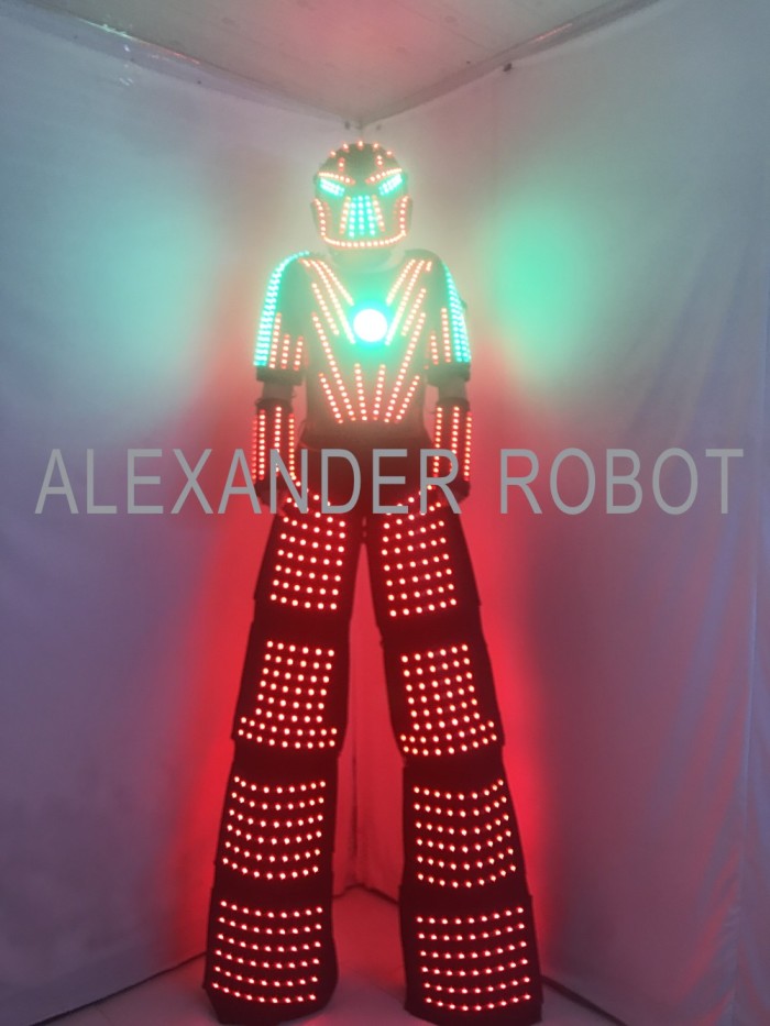 Traje LED Robot Costume Led Clothes Stilts Walker Costume LED Suit Costume Helmet Laser Gloves CO2 Jet Machine