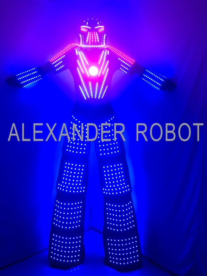 Traje LED Robot Costume Led Clothes Stilts Walker Costume LED Suit Costume Helmet Laser Gloves CO2 Jet Machine