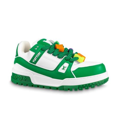 LOUIS VUITTON TRAINER MAXI LOW-TOP SNEAKERS IN WHITE AND GREEN – LVS113