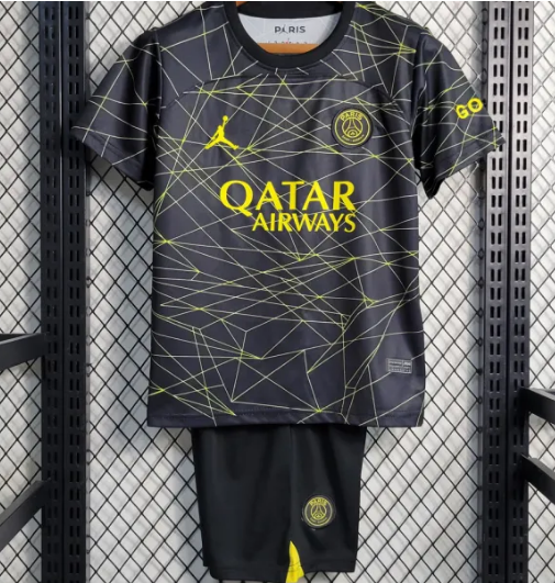 2022/23 PSG 4Th Black Glod Kids Soccer Jersey