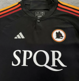 2023/24 Roma Third Black Fans Soccer Jersey 有胸前广告