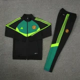 2025 Man United Black Green Zipper Jacket Tracksuit