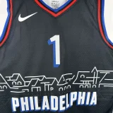 2021 76ers HARDEN #1 Sapphire Blue City Edition NBA Jerseys 热压