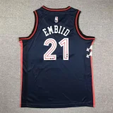 2023/24 76ers EMBIID #21 Sapphire Blue Kids City Edition NBA Jerseys 刺绣
