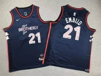 2023/24 76ers EMBIID #21 Sapphire Blue Kids City Edition NBA Jerseys 刺绣