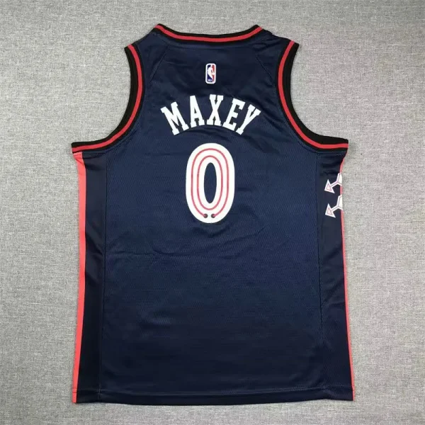 2023/24 76ers MAXEY #0 Sapphire Blue Kids City Edition NBA Jerseys 刺绣