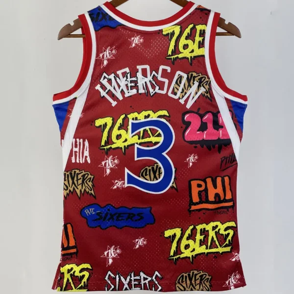 1996/97 76ers IVERSON #3 Red Retro NBA Jerseys 热压