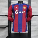 2023/24 Barcelona Home Long Sleeve Soccer Jersey Player Version