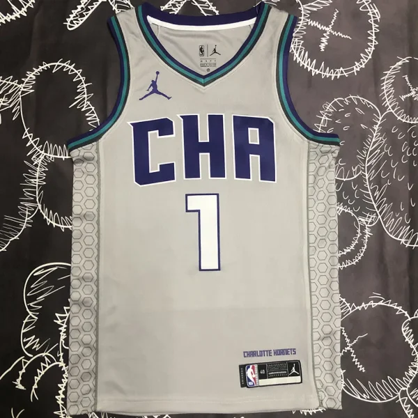 Hornets BALL #1 Grey NBA Jerseys