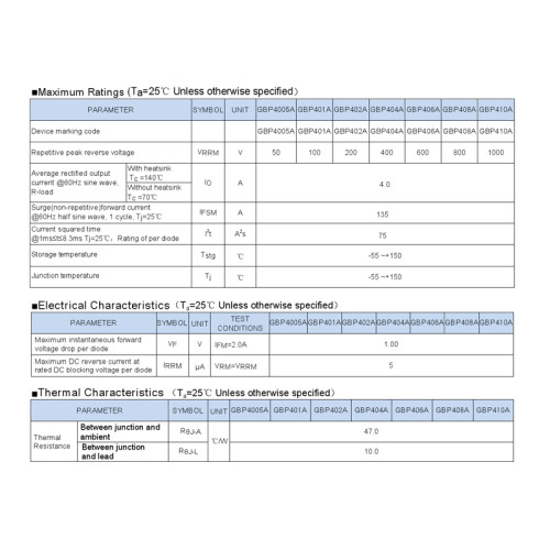 GBP410 GBP406 Bridge Rectifier 4A 1000V/600V GBP410G GBP406G Bridge Stack DIP-4 Flat Bridge