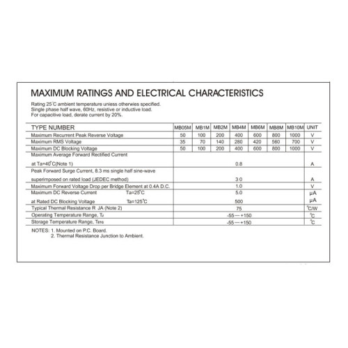MB10M MB6M DIP Bridge Rectifier DIP-4 Rectifier Bridge Stack 0.8A 1000V/600V MBM Footprint