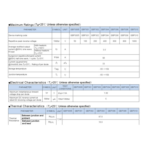 GBP310 GBP307 Bridge Rectifier GBP310G GBP307G Flat Bridge 3A 1000V/700V DIP-4 Bridge Stack