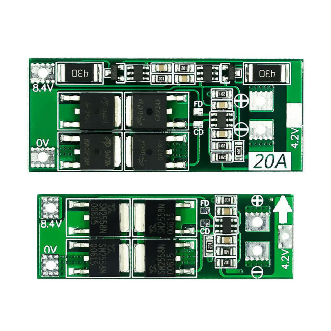 2 Series 7.4V 8.4V 18650 Lithium Battery Protection Board With Balanced 20A Current