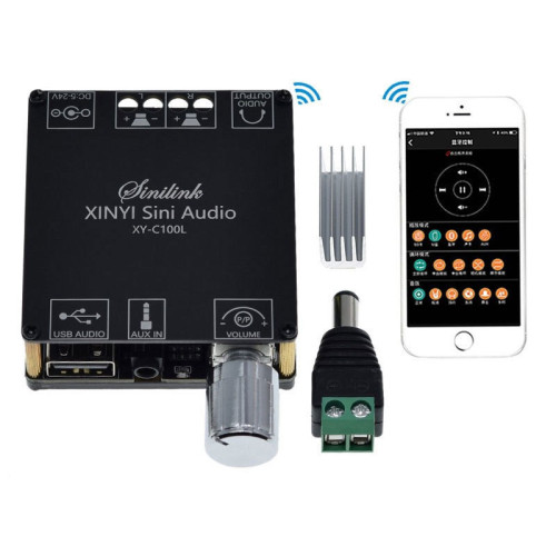 XY-C100L 100W Stereo Bluetooth Digital Amplifier Board with Dual Channel 360 Degree Infinite Tuning External Sound Card