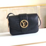 可愛いルイヴィトン LVポント9 偽物 ショルダーバッグ★ブラック リザードパターン vuv74174