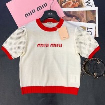 入手困難ミュウミュウ 刺繍入りTシャツ 偽物 コットン myn17950