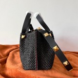 ヴァレンティノ 偽物 ガラヴァーニ Vロゴ ビスコース & レザー かごバッグ Vul89265