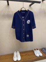 セール新作ルイヴィトン偽物紳士服Nigo連名款刺繡柄コットン半袖ニット野球シャツ