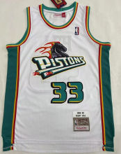 1998/99 Pistons HILL #33 White Mitchell Ness Retro Jerseys 刺绣