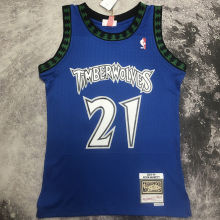 2003/04 Timberwolves GARNETT #21 Retro Blue NBA Jerseys热压