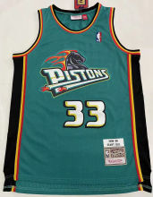 1998/99 Pistons HILL #33 Green Mitchell Ness Retro Jerseys 刺绣