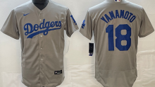 LA Dodgers #18 YAMAMOTO Grey Baseball Jersey