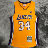 1999/00 Lakers ONEAL #34 Yellow Retro NBA Jerseys 热压