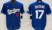 LA Dodgers #17 OHTANI Blue Baseball Jersey 胸前红17