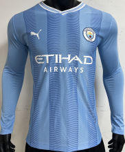 2023/24 Man City Home Blue Player Version Long Sleeve Jersey
