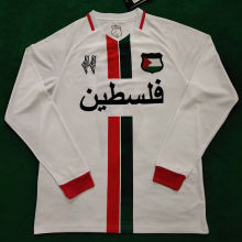 2024 Palestine White Long Sleeve Soccer Jersey 阿拉伯文