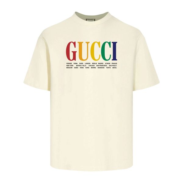 2024 GC 1:1 High Quality Double Colorful Letter Logo Printed Apricot T-Shirt