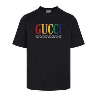 2024 GC 1:1 High Quality Double Colorful Letter Logo Printed Black T-Shirt