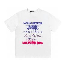2024 L V 1:1 High Quality Double Spray Painted Logo Printed White T-Shirt
