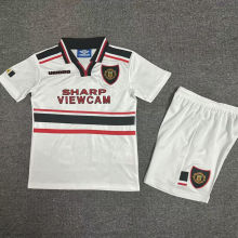 1998/99 M Utd Away White Retro Kids Soccer Jersey
